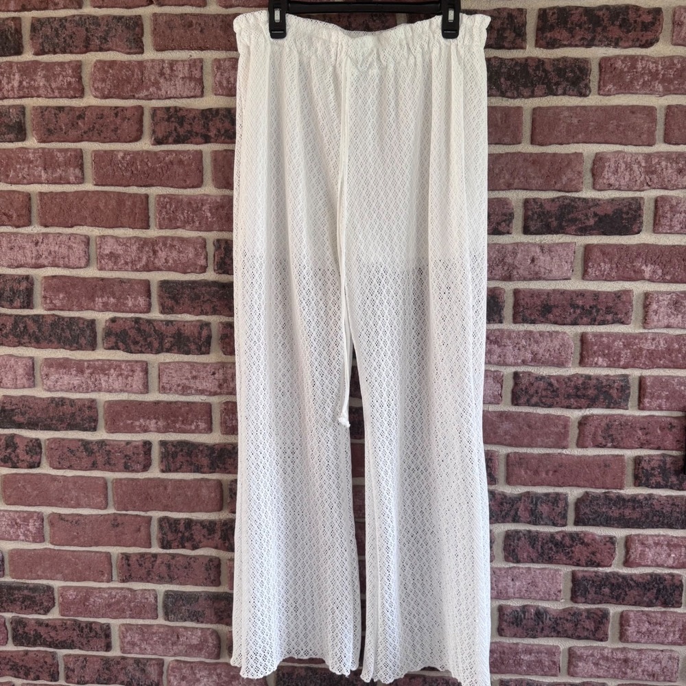 rue+ Plus 1X White Mesh Crochet Wide Leg Pants Beach Coverup Boho Festival Coast